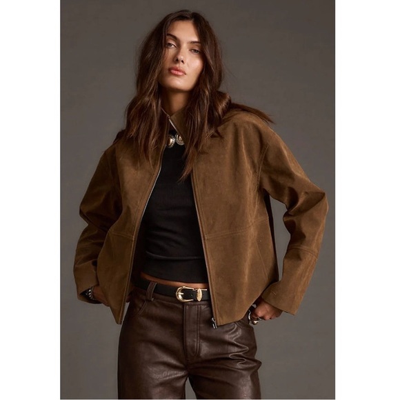12th Tribe Jackets & Blazers - 12th Tribe Sienna Brown Vegan Suede Jacket Cropped Zip Front